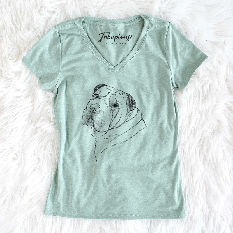 Bare Maximus the Shar Pei - Women's V-neck Shirt-- Houndstooth Herringbone Solid