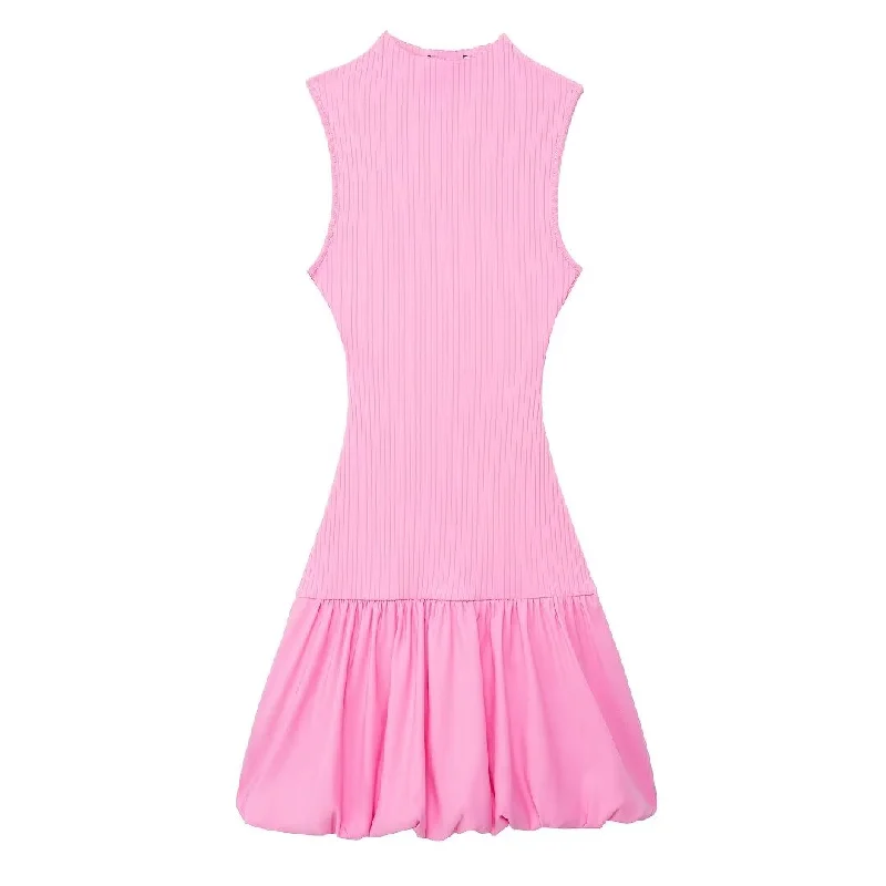 Sleeveless Drop Waist Mock Neck Mini Dress Elegant Satin Lace Mini Dress