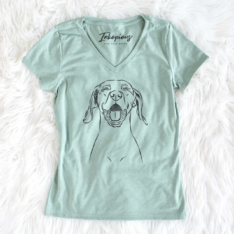 Bare Ollie the Vizsla - Women's V-neck Shirt-- Zippered Front Buttoned Front Snap Front Bare Ollie the Vizsla - Women's V-neck Shirt-- Zippered Front Buttoned Front Snap Front