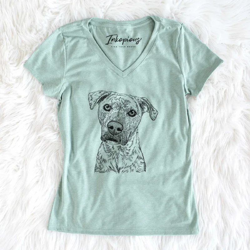 Bare Monster Baby the Pitbull Mix - Women's V-neck Shirt-- Terry Blend Velvet Blend Canvas Blend Bare Monster Baby the Pitbull Mix - Women's V-neck Shirt-- Terry Blend Velvet Blend Canvas Blend