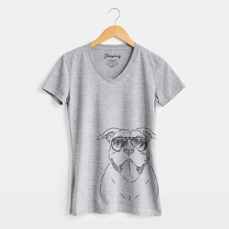 Aviator Nacho the American Bully - Women's V-neck Shirt-- Zippered Front Buttoned Front Snap Front Aviator Nacho the American Bully - Women's V-neck Shirt-- Zippered Front Buttoned Front Snap Front