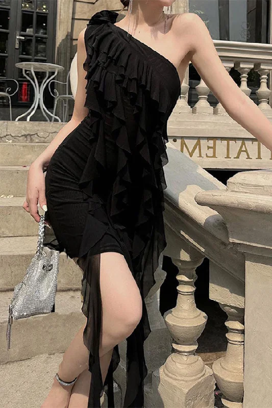 storexq 3D Flower Decor Ribbons Romantic Mini Dress Cozy Ribbed Mini Dress