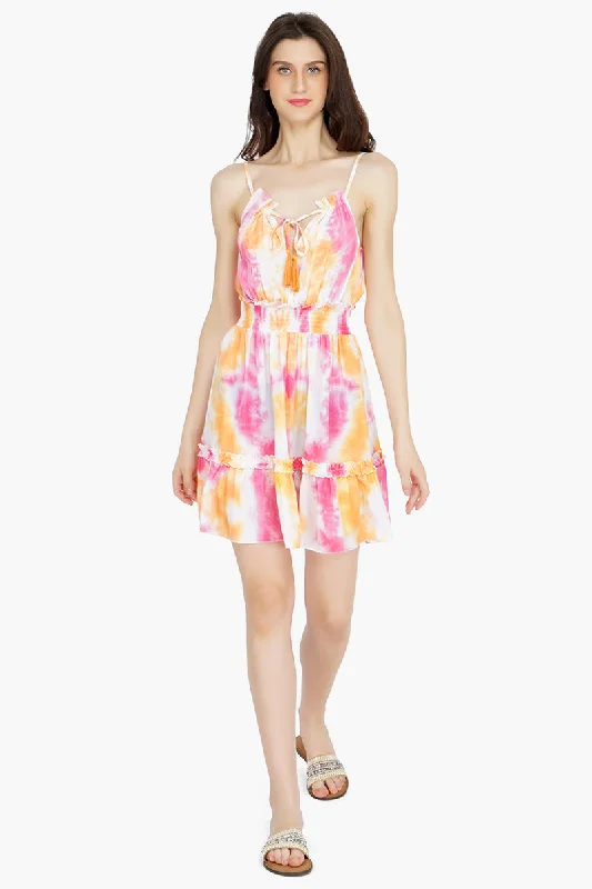 Sunrise Tie Dye Mini Dress Elegant Satin Mini Dress