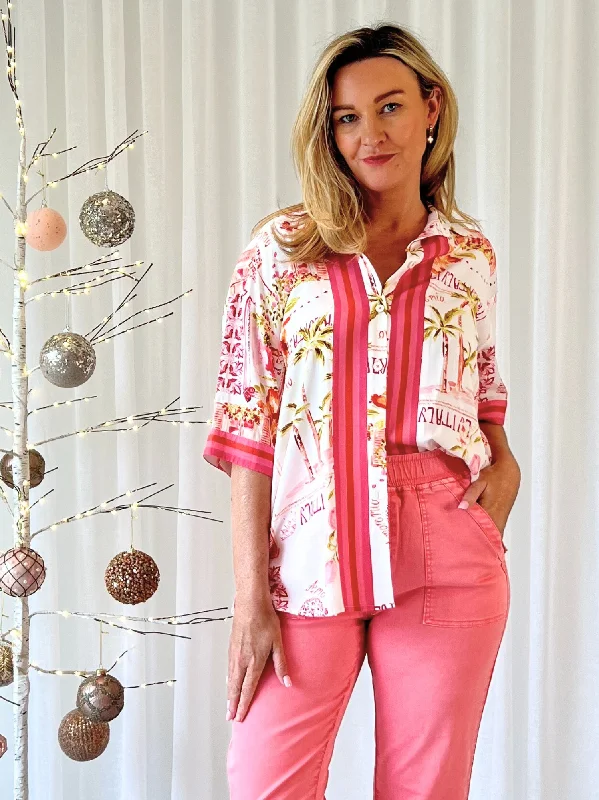 Ciao Bella Shirt - Pink-- Zippered Buttoned Snapped