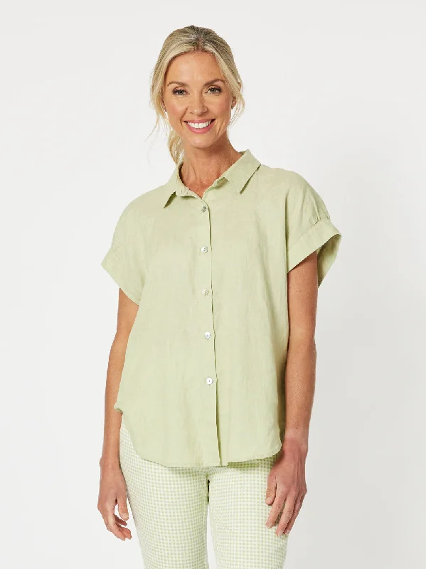 Millie Linen Shirt - Celery-- Faux Fur Fabric Real Fur Fabric Shearling Fabric