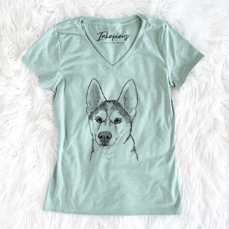 Bare Odin the Siberian Husky - Women's V-neck Shirt-- Oversized T-Shirt Spandex breathable Bare Odin the Siberian Husky - Women's V-neck Shirt-- Oversized T-Shirt Spandex breathable