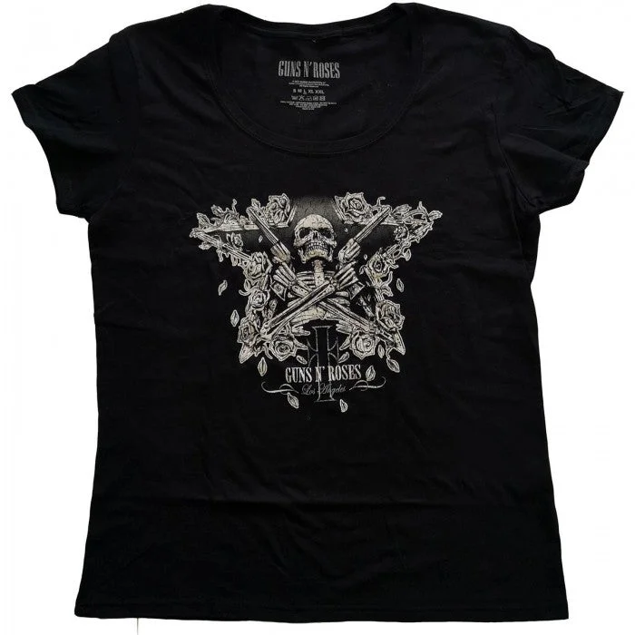 Guns N Roses Womens/Ladies Skeleton Guns T-Shirt-- Spandex Blend Rayon Blend Denim Blend Guns N Roses Womens/Ladies Skeleton Guns T-Shirt-- Spandex Blend Rayon Blend Denim Blend