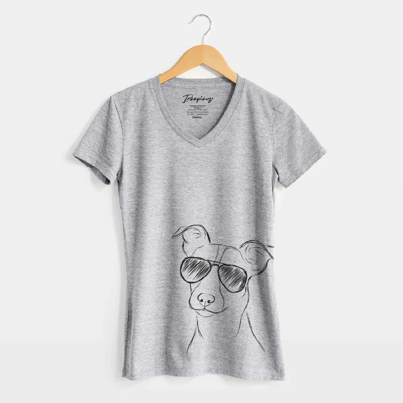 Aviator Max the Jack Russell Terrier - Women's V-neck Shirt-- Welt Pockets Slit Pockets Flap Pockets Aviator Max the Jack Russell Terrier - Women's V-neck Shirt-- Welt Pockets Slit Pockets Flap Pockets