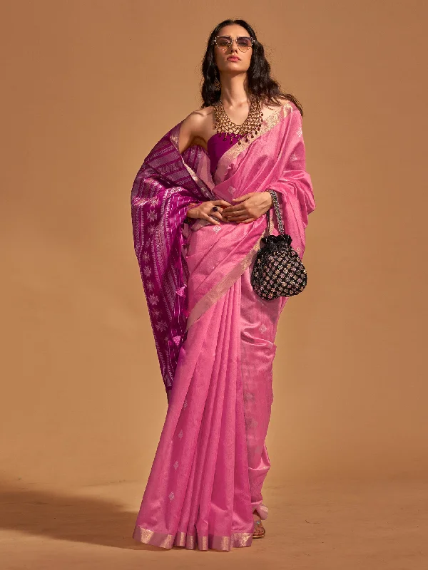 Women's Silk Blend Pink Woven Design Designer Saree With Blouse Piece Casual Stripe Blouse Women's Silk Blend Pink Woven Design Designer Saree With Blouse Piece Casual Stripe Blouse