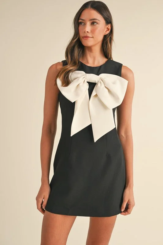 Oversized Bow Mini Dress Elegant Sequin Mini Dress