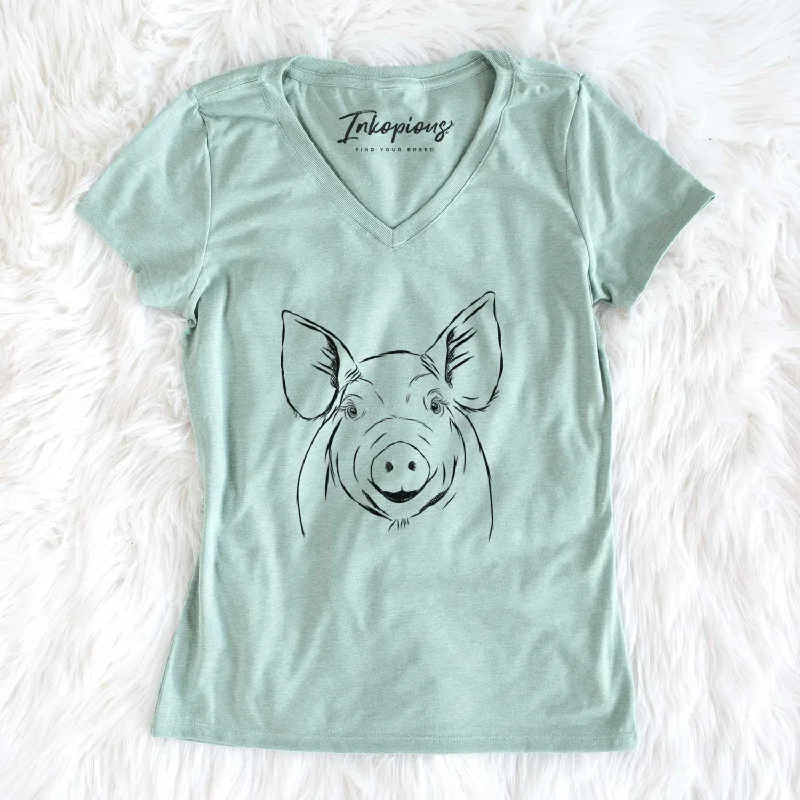 Bare Perry the Pig - Women's V-neck Shirt-- Ribbed T-Shirt High Neck Heavyweight