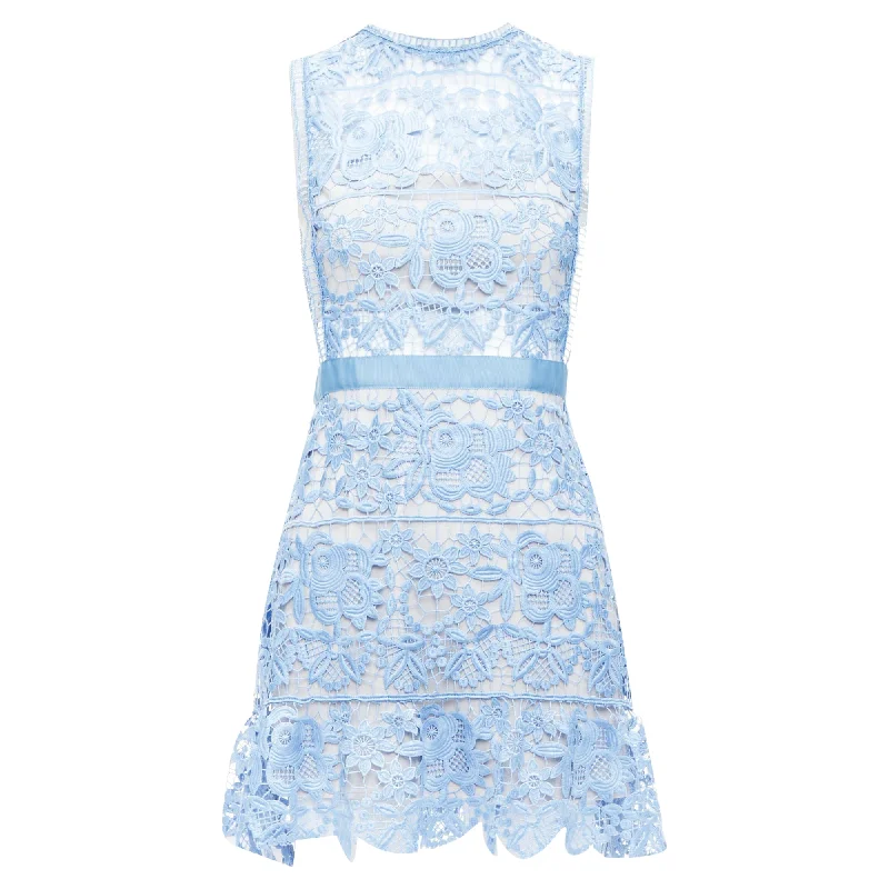 Self Portrait Lace Peplum Floral Eyelet Overlay Mini Dress Fashionable Off-Shoulder Mini Dress