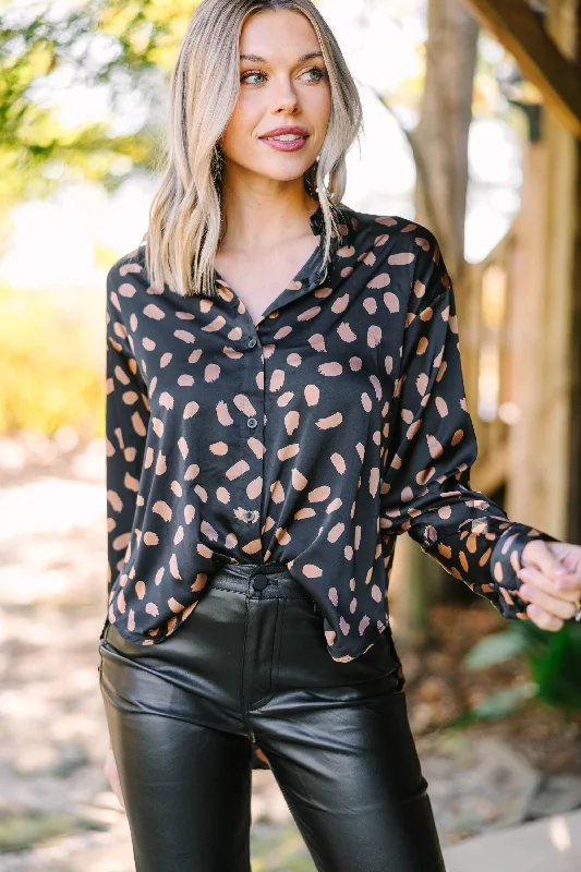 Feeling Amazing Black Spotted Blouse Ruffled Neck Blouse