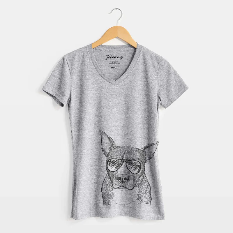 Aviator Mercy the Pitbull - Women's V-neck Shirt-- Handmade Hand-knitted Hand-woven