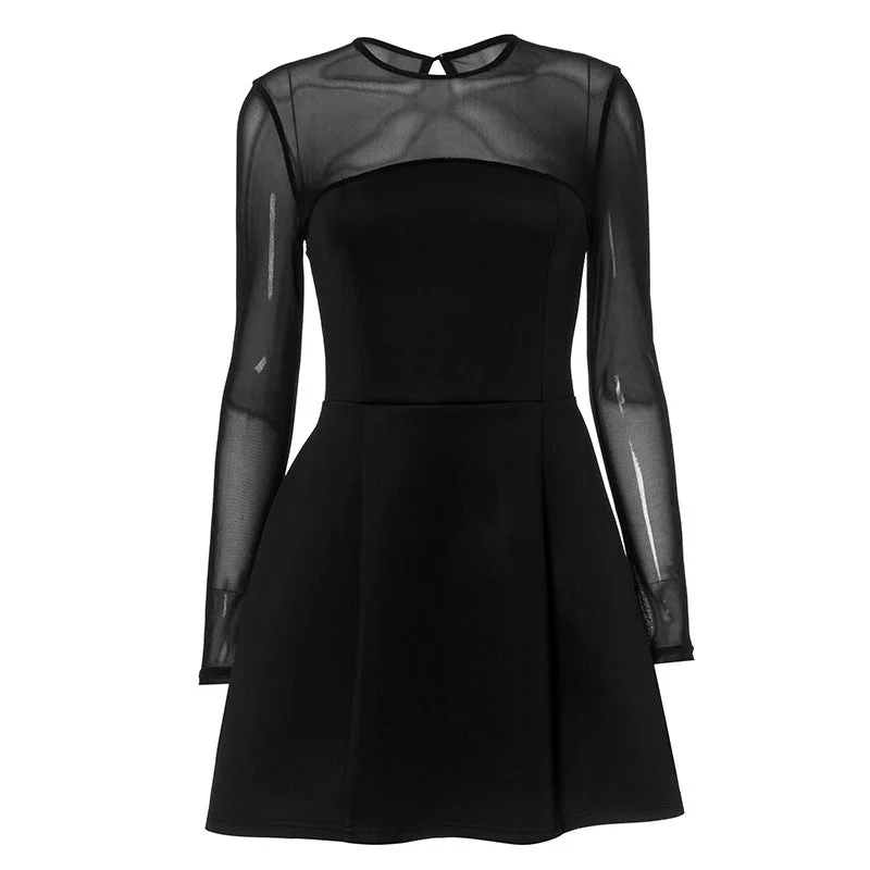 Sheer Sleeve Fit and Flair Mini Dress Fashionable Mini Dress with Frills
