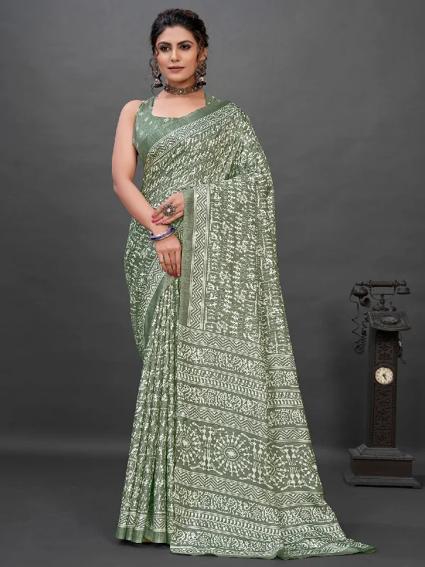 Women's Dola Silk Sea Green Printed Designer Saree With Blouse Piece Smart Business Blouse Women's Dola Silk Sea Green Printed Designer Saree With Blouse Piece Smart Business Blouse
