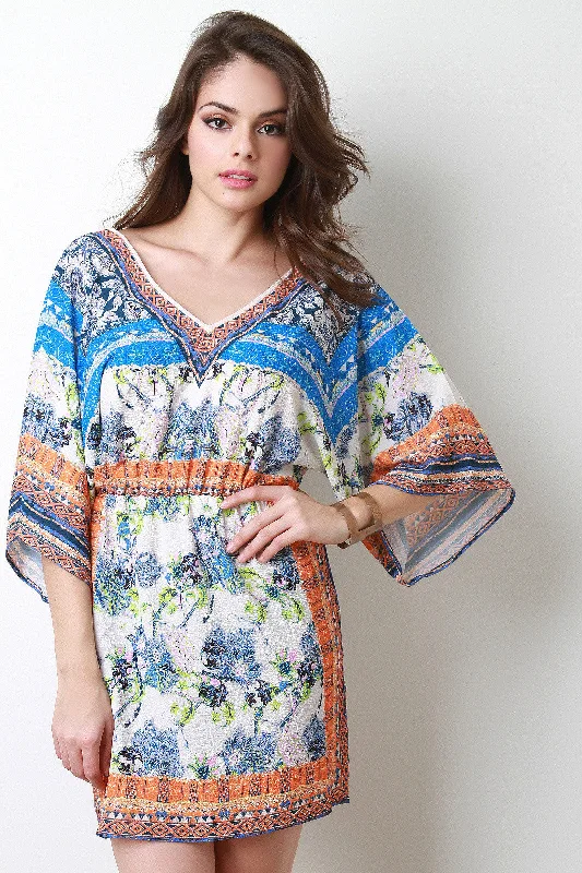 Crepe Chiffon Kimono Mini Dress Cozy Knitted Mini Dress