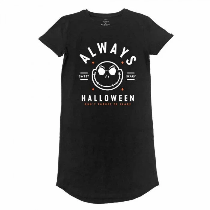 Nightmare Before Christmas Womens/Ladies Always Halloween T-Shirt Dress-- Notch Collar Peter Pan Collar Cowl Neck Nightmare Before Christmas Womens/Ladies Always Halloween T-Shirt Dress-- Notch Collar Peter Pan Collar Cowl Neck