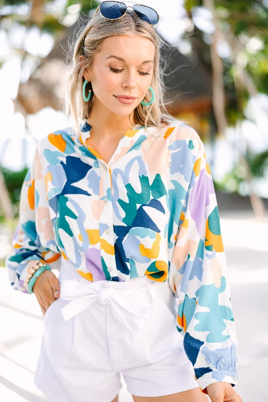 Can't Go Wrong Blue Abstract Blouse Modern Work Blouse
