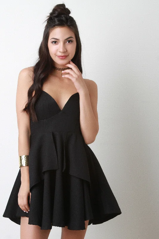 Sweetheart Fit and Flare Spaghetti Mini Dress Chic Puff Sleeve Mini Dress