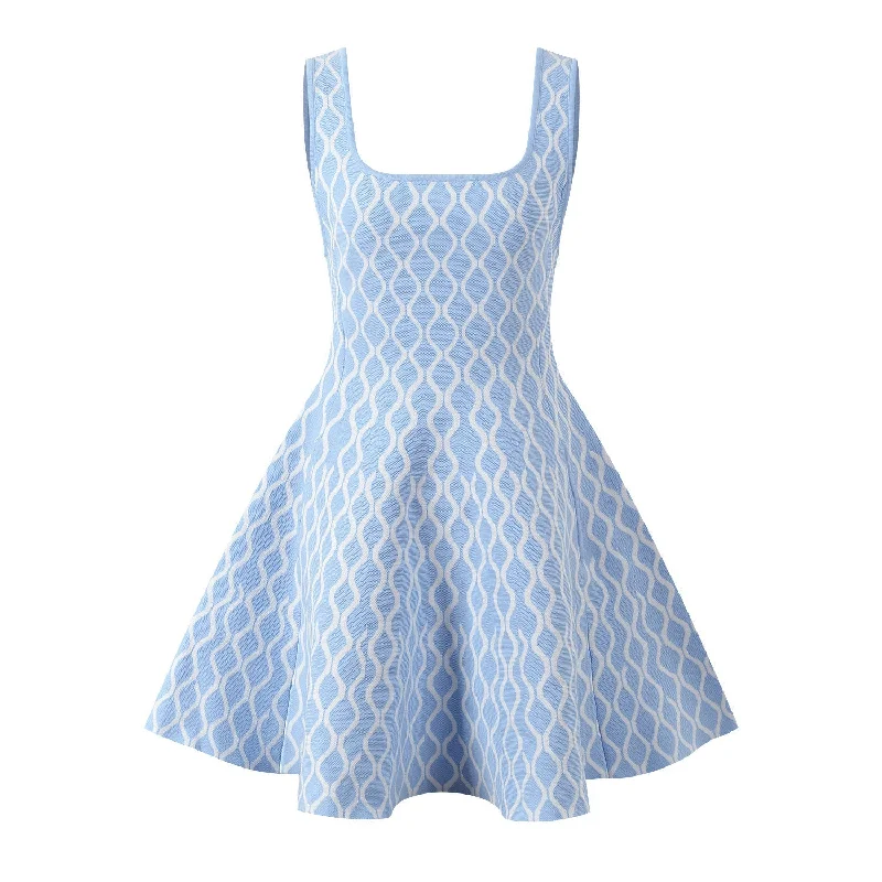 Becky Blue Square Neck Knit Mini Dress Cozy Knit Mini Dress