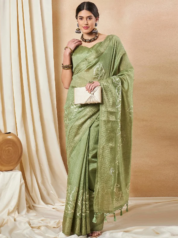 Women's Cotton Blend Light Green Woven Design Designer Saree With Blouse Piece Chic Off-Shoulder Blouse Women's Cotton Blend Light Green Woven Design Designer Saree With Blouse Piece Chic Off-Shoulder Blouse