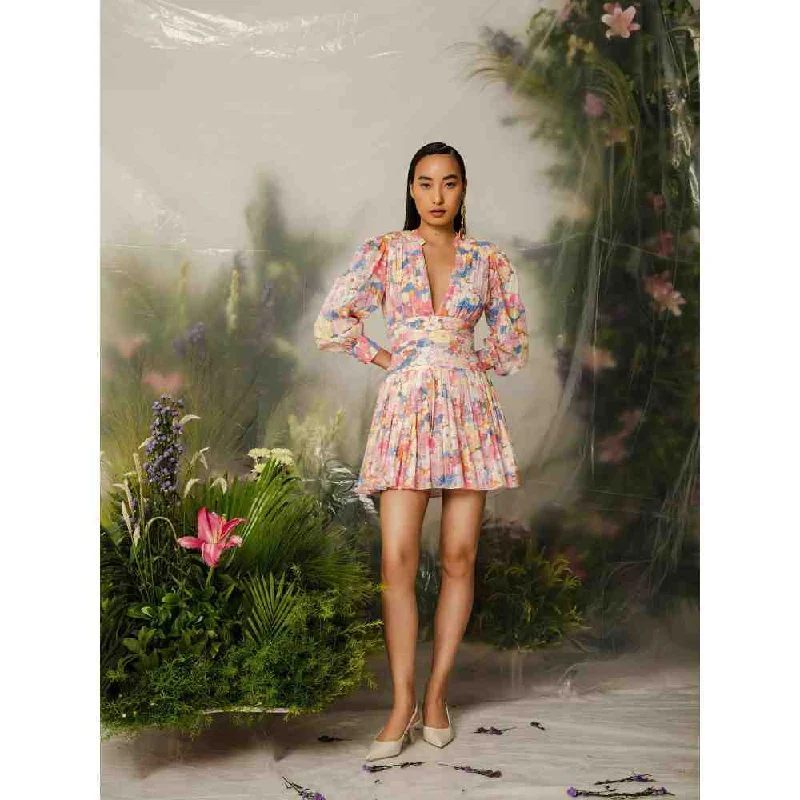 THE IASO Pink Manami Mini Dress Comfortable Fit-and-Flare Mini Dress