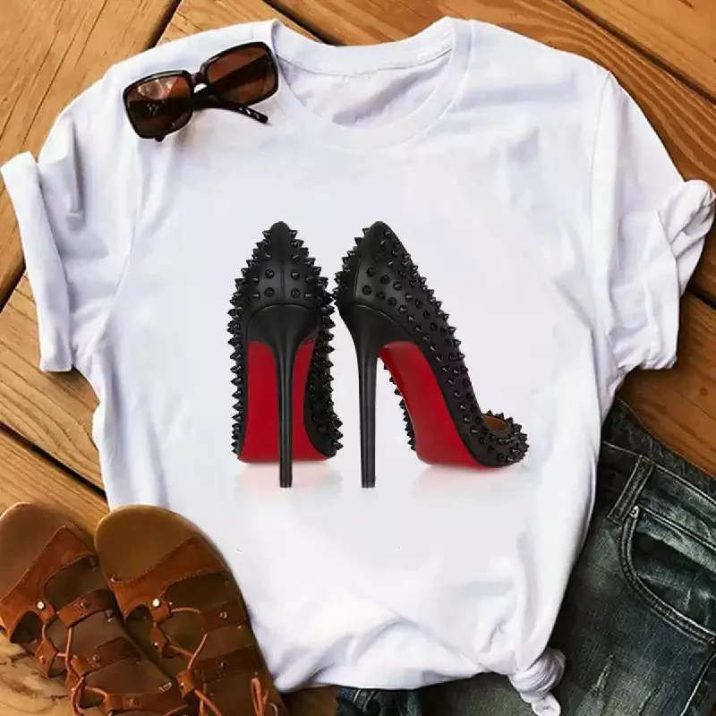 High Heels Shoes Print Vogue T-Shirt-- Zippered Front Buttoned Front Snap Front
