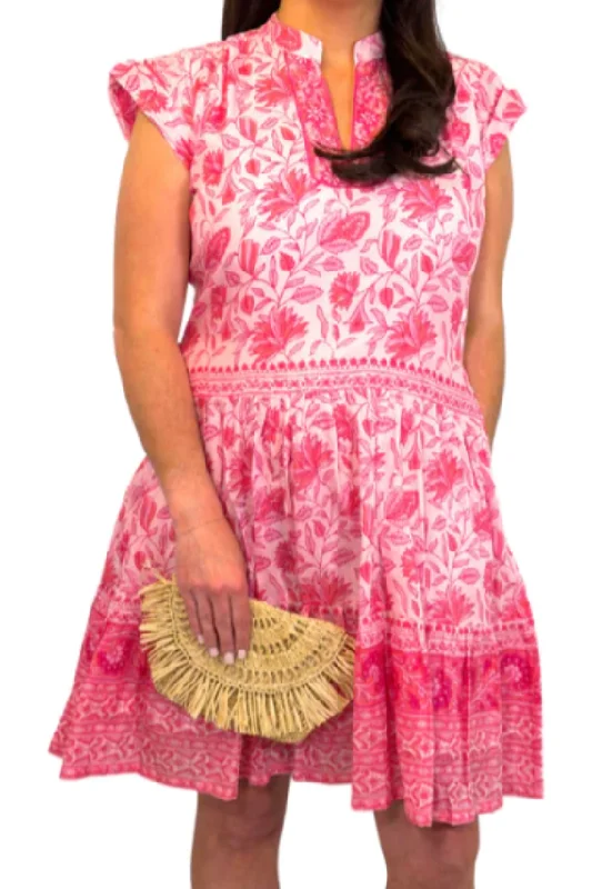 Light Pink Dark Floral Drop Waist Mini Dress Fashionable Polka Dot Mini Dress