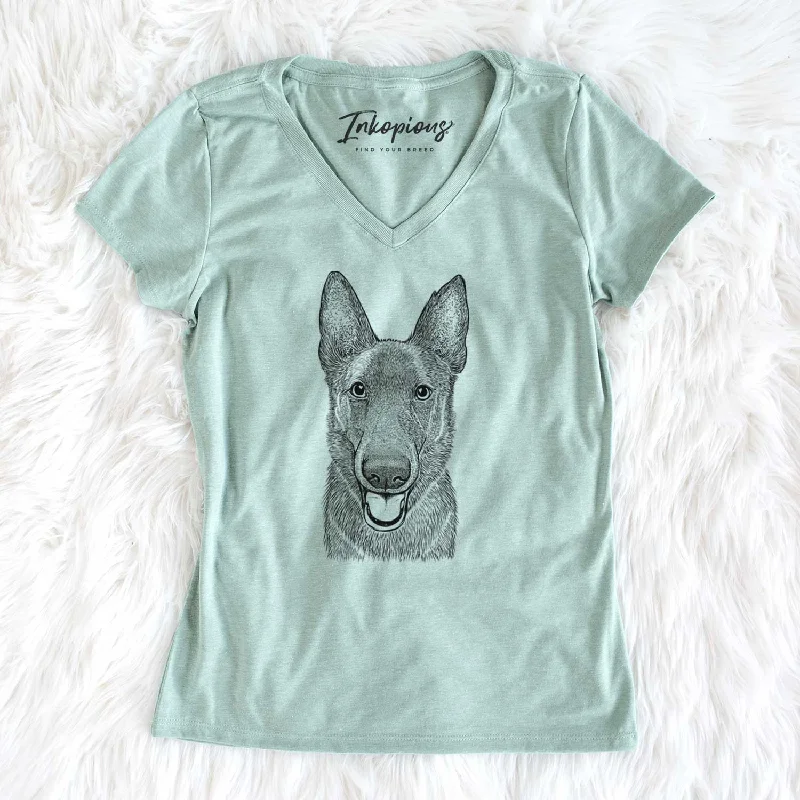 Bare Nyx the German Shepherd - Women's V-neck Shirt-- Seamless Knitted Crochet