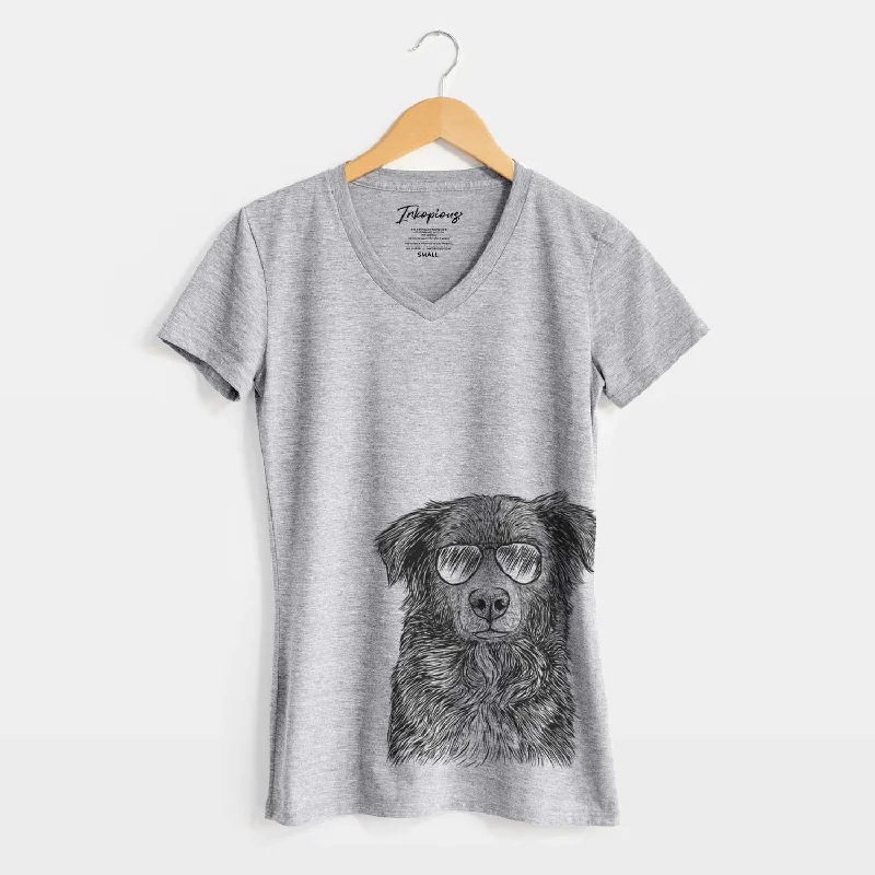 Aviator Pixel the Australian Shepherd - Women's V-neck Shirt-- Collared Crew Neck Turtle Neck Aviator Pixel the Australian Shepherd - Women's V-neck Shirt-- Collared Crew Neck Turtle Neck