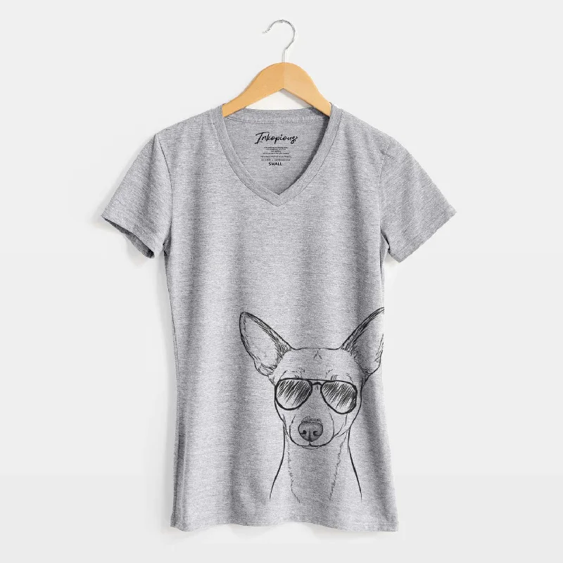 Aviator Perry the Portuguese Podengo - Women's V-neck Shirt-- Graphic T-Shirt Round Neck Polyester Aviator Perry the Portuguese Podengo - Women's V-neck Shirt-- Graphic T-Shirt Round Neck Polyester
