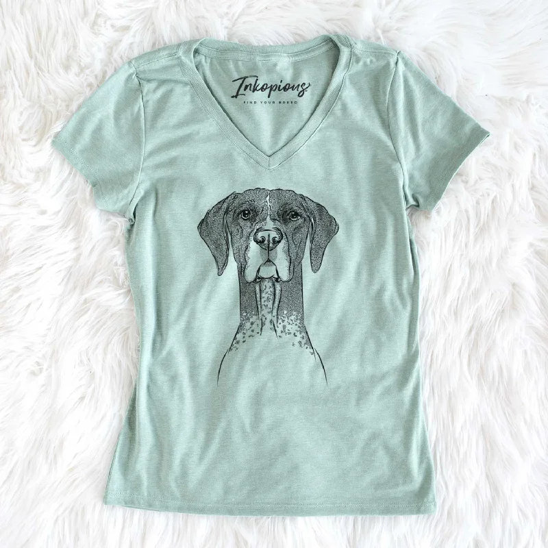 Bare Mattis the German Shorthaired Pointer - Women's V-neck Shirt-- Chenille Fabric Brocade Fabric Lace Fabric Bare Mattis the German Shorthaired Pointer - Women's V-neck Shirt-- Chenille Fabric Brocade Fabric Lace Fabric