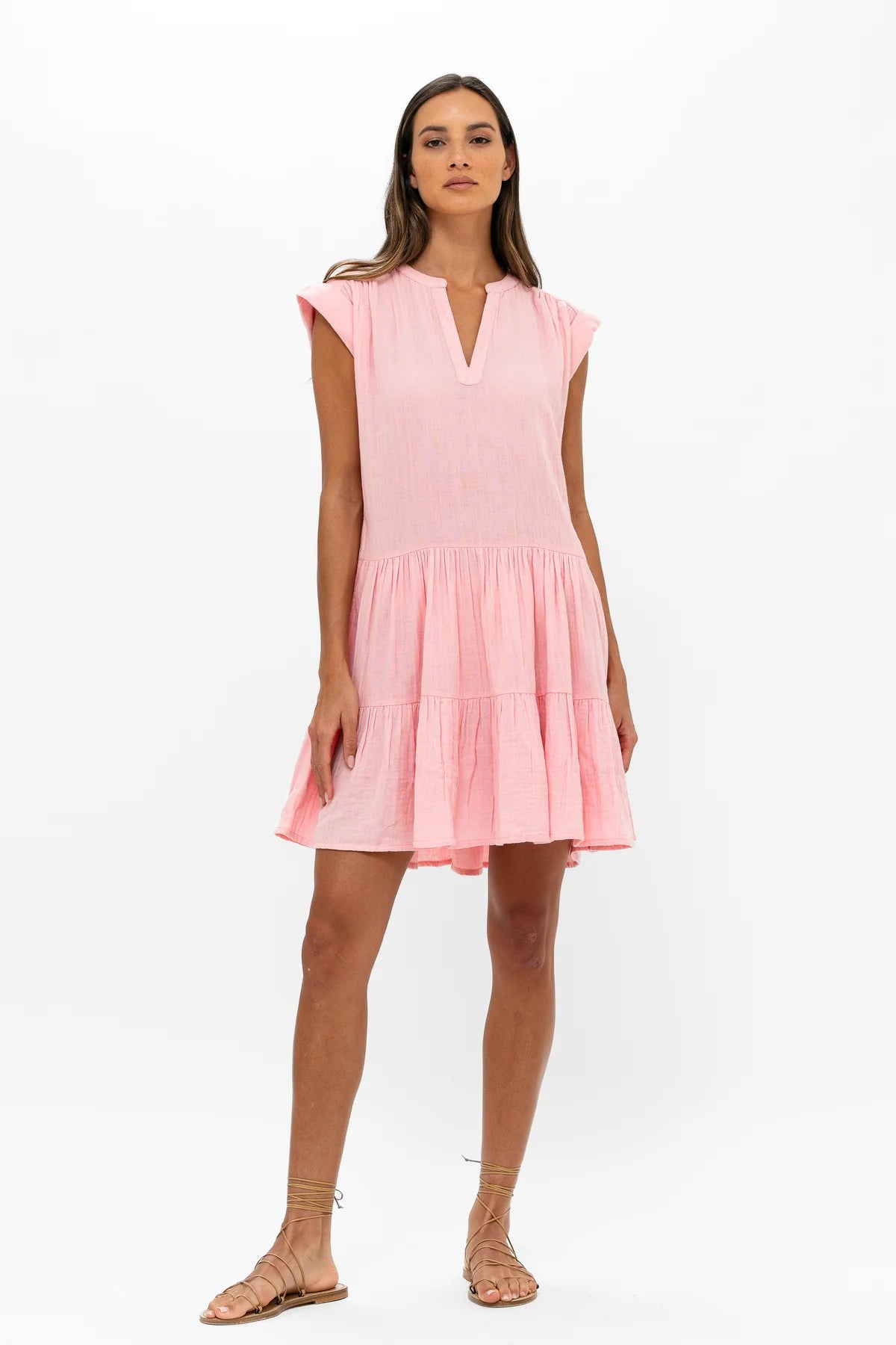 Bahama Pink Roll Sleeve Mini Dress Elegant Lace Mini Dress