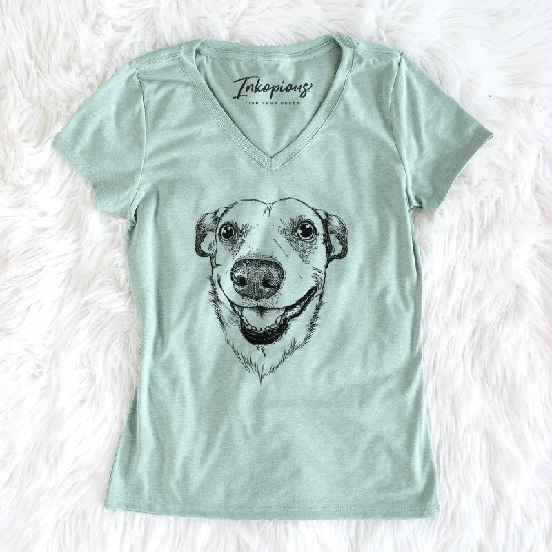 Bare Petrah the Staffy Mix - Women's V-neck Shirt-- Welt Pockets Slit Pockets
