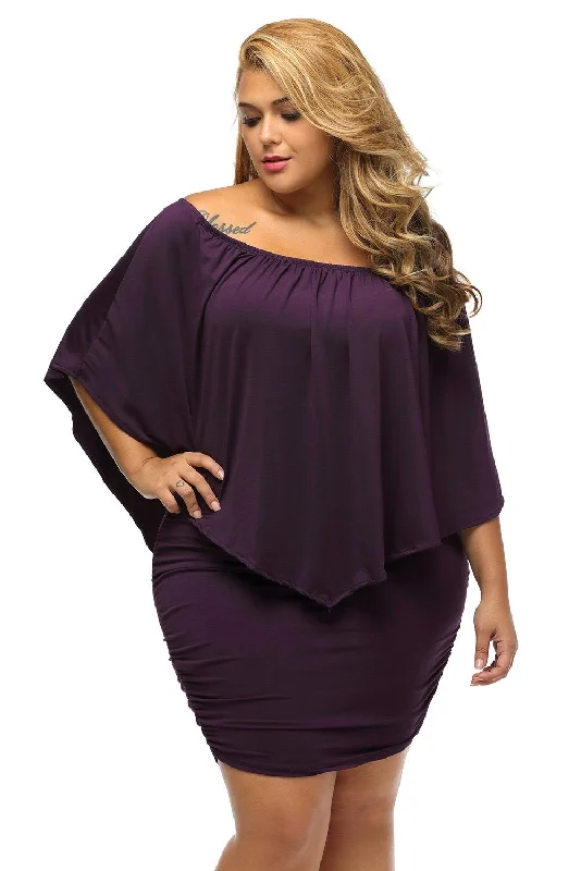 Women's Purple Off Shoulder Bandeau Ruffles Multiple Layered Plus Size Mini Dress Stylish Ribbed Mini Dress Women's Purple Off Shoulder Bandeau Ruffles Multiple Layered Plus Size Mini Dress Stylish Ribbed Mini Dress