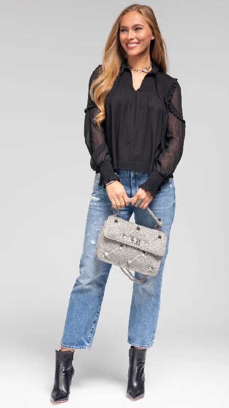 Playful Voluminous Blouse Pleated Collar Blouse
