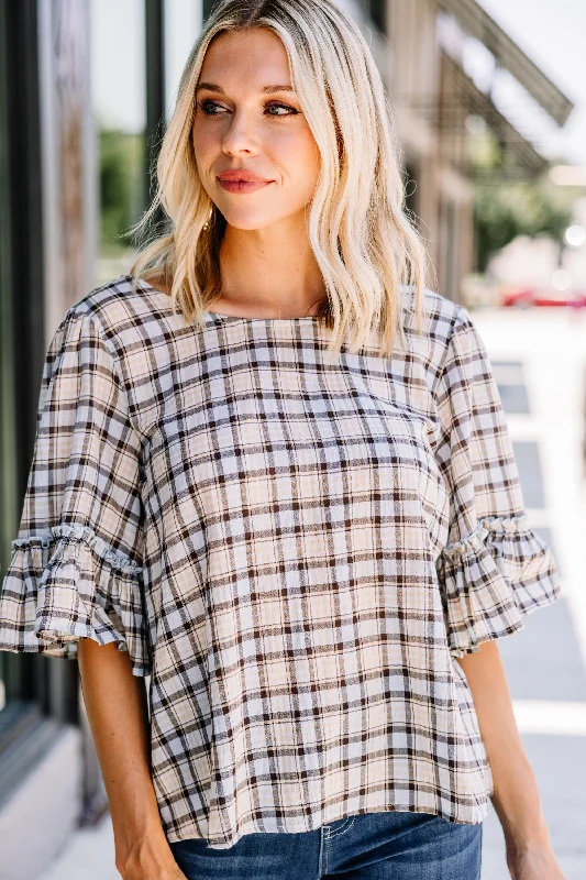 Can't Stop The Feeling Light Blue Plaid Blouse Casual Button Blouse