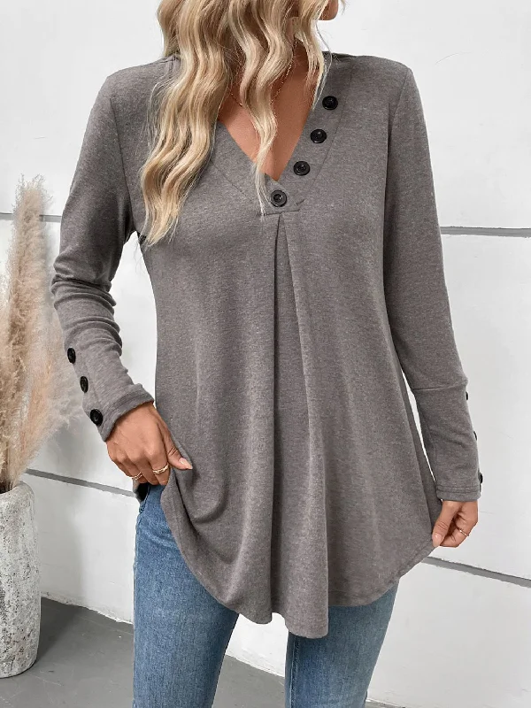 Paris Perfee V-Neck Long Sleeve T-Shirt -- Basic T-Shirt Crew Neck Short Sleeve
