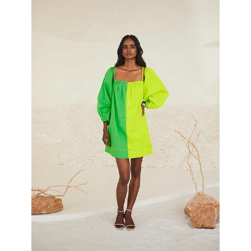 Urban Suburban Contrast Green Oversized Mini Dress With Detachable Sleeves (Set of 2) Fashionable Party Mini Dress