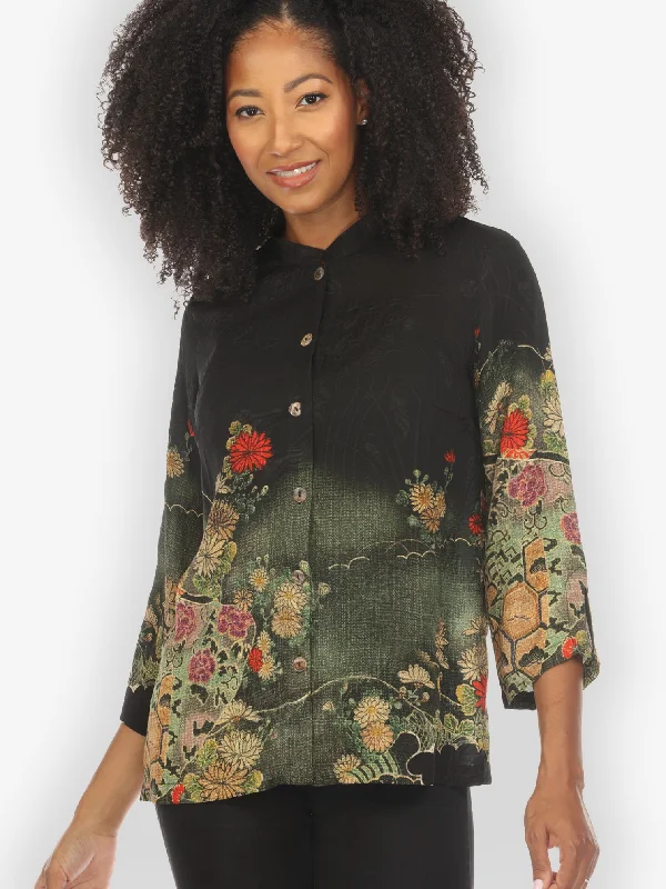 Magic Organic Beauty in Black Silk Blouse Everyday Stylish Blouse