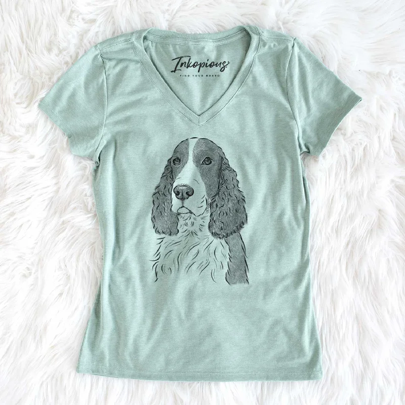 Bare Quincy the English Springer Spaniel - Women's V-neck Shirt-- Fashionable Trendy Casual