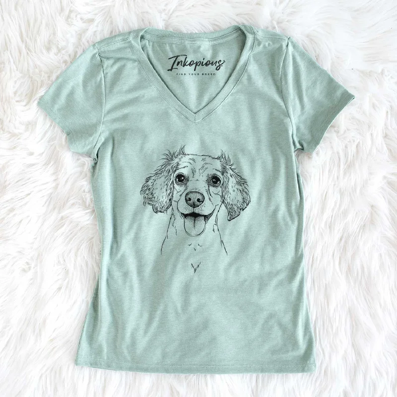 Bare Piglet the Dachshund Mix - Women's V-neck Shirt-- Jersey Fabric Tulle Fabric Batik Fabric Bare Piglet the Dachshund Mix - Women's V-neck Shirt-- Jersey Fabric Tulle Fabric Batik Fabric