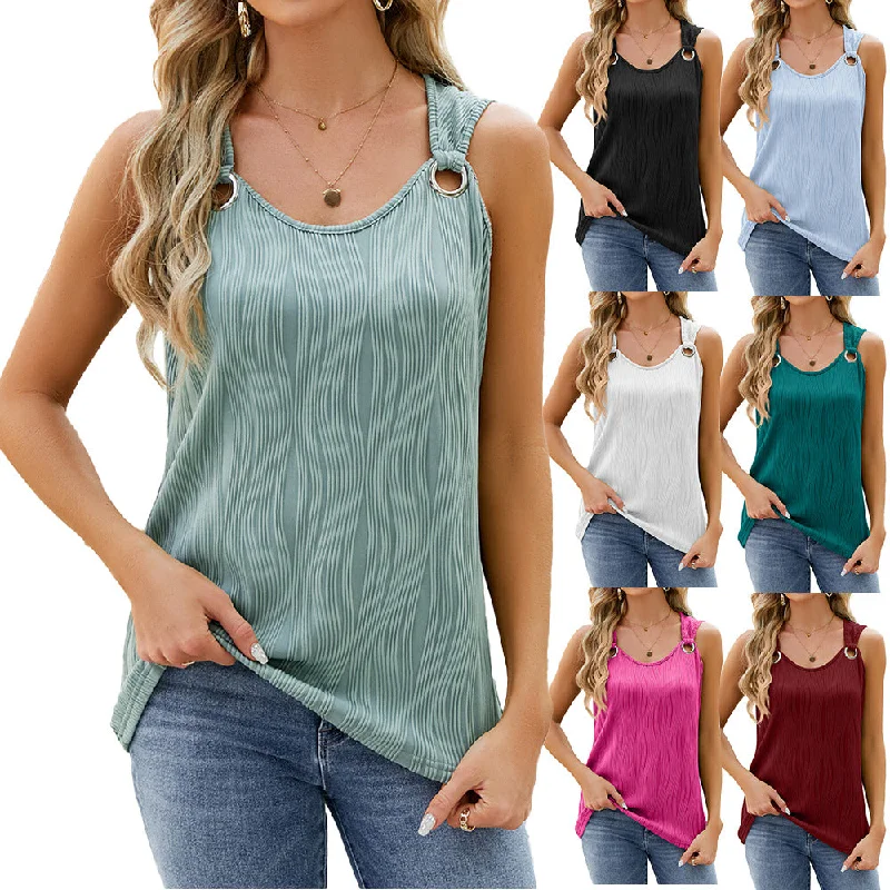 Women's Vest With Metal Button Design T-shirt-- Chenille Brocade Lace