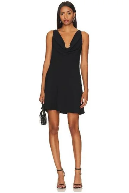 Black Silk Mini Dress Casual V-Neck Mini Dress