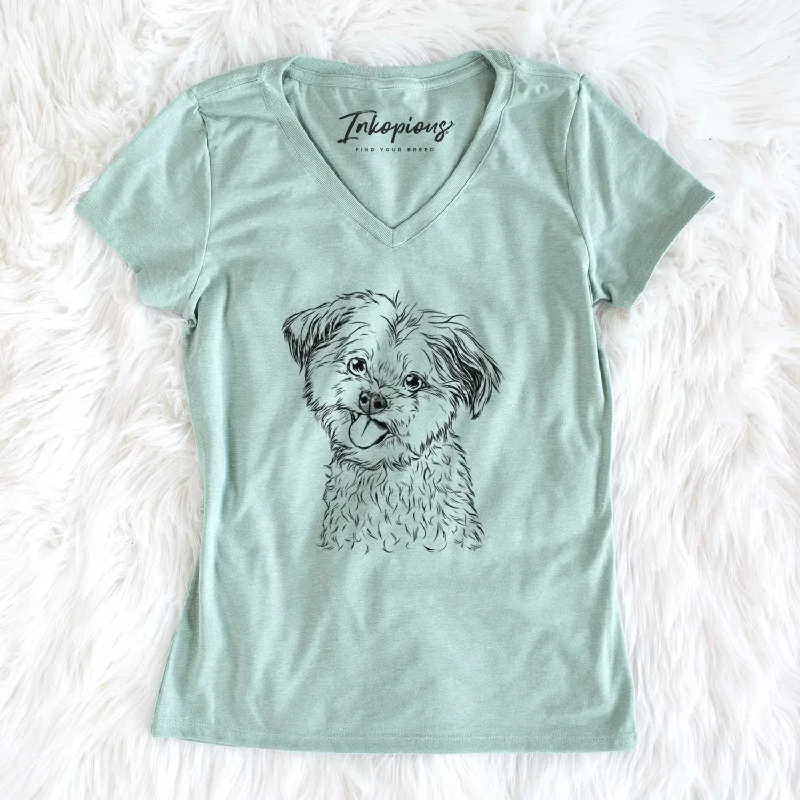 Bare Puff the Malshi - Women's V-neck Shirt-- Chenille Blend Fleece Blend Nylon Blend Bare Puff the Malshi - Women's V-neck Shirt-- Chenille Blend Fleece Blend Nylon Blend