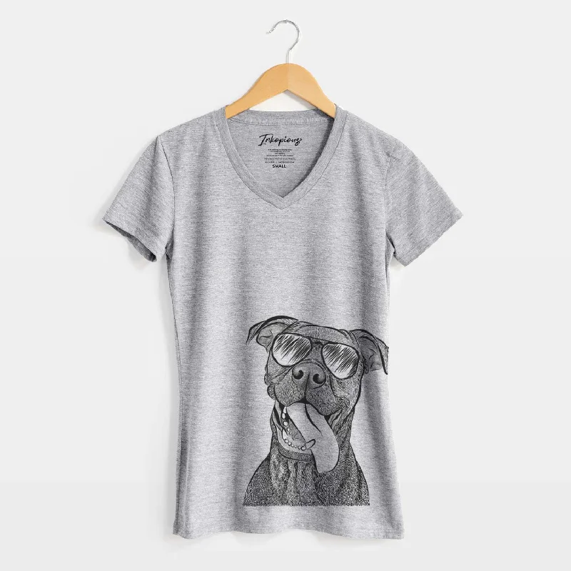 Aviator Mikey the Boxador - Women's V-neck Shirt-- Ribbed T-Shirt High Neck Heavyweight Aviator Mikey the Boxador - Women's V-neck Shirt-- Ribbed T-Shirt High Neck Heavyweight