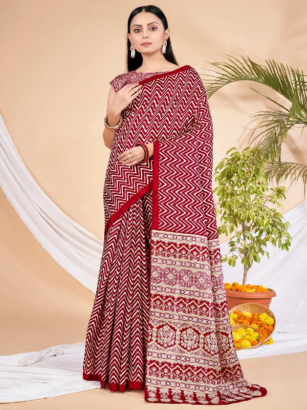 Women's Dola Silk Red Printed Designer Saree With Blouse Piece Elegant Peplum Blouse Women's Dola Silk Red Printed Designer Saree With Blouse Piece Elegant Peplum Blouse