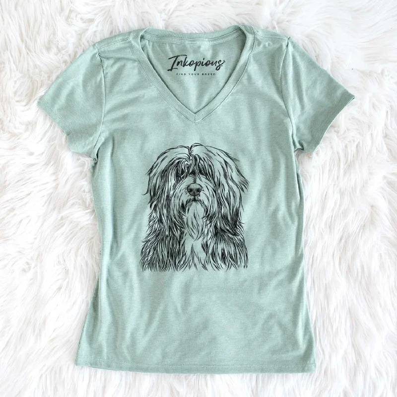 Bare Otto the Polish Lowland Sheepdog - Women's V-neck Shirt-- Handmade Hand-knitted Hand-woven Bare Otto the Polish Lowland Sheepdog - Women's V-neck Shirt-- Handmade Hand-knitted Hand-woven