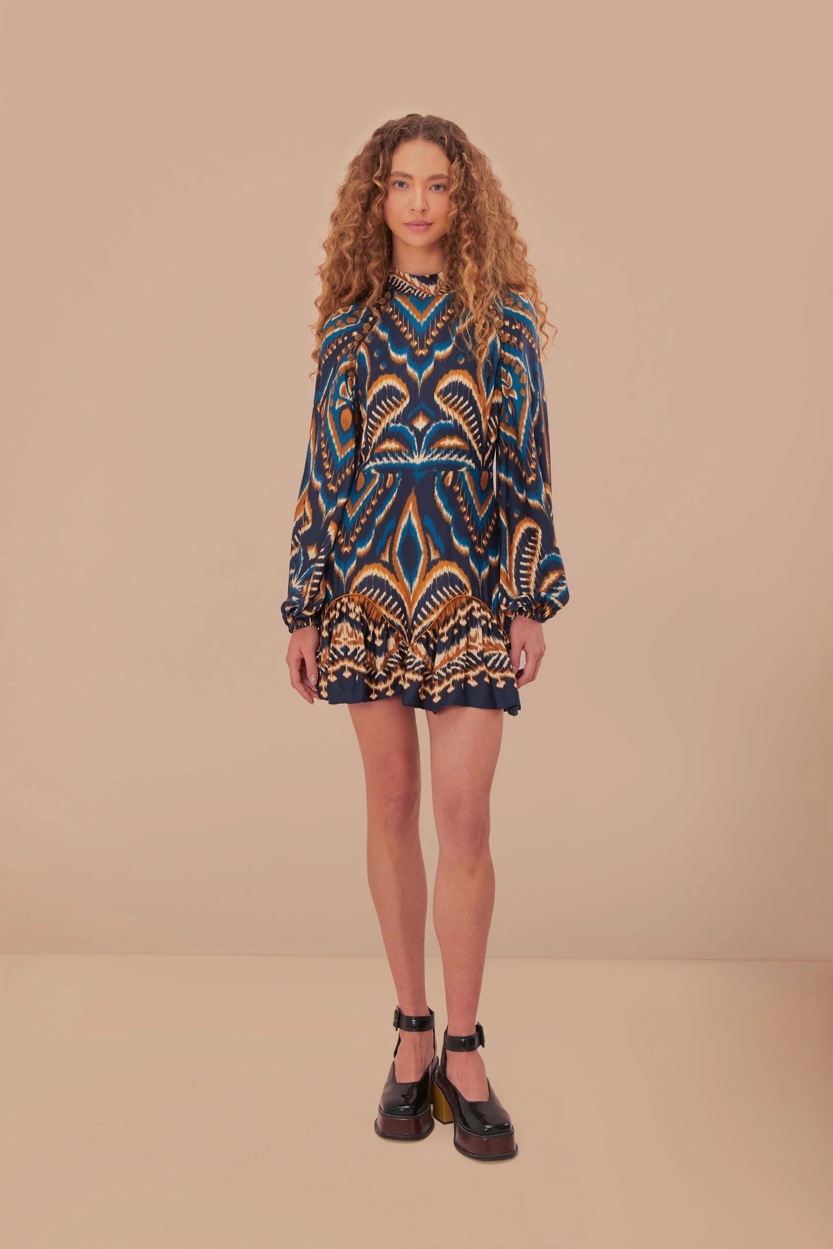Pineapple Ikat Raglan Mini Dress Blue - Farm Rio Chic Tropical Mini Dress